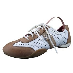 Michelle K White Brown Leather Lace-Up Sneakers Women's 6.5 Perforated